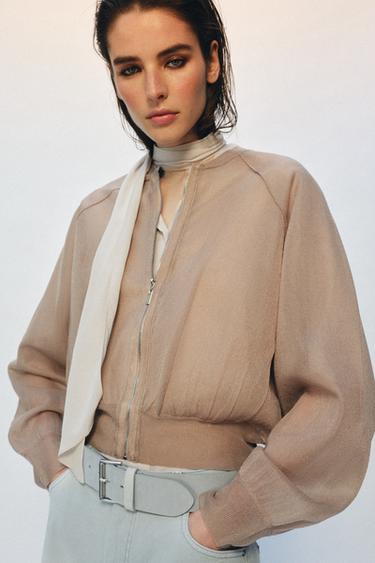 KNIT BOMBER JACKET - Beige-pink by Zara
