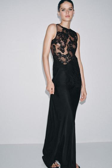 green emerald velvet dress Zara Mesh Dress main image 1