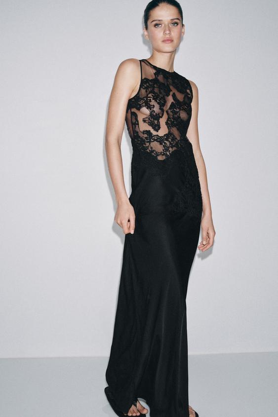 LONG COMBINATION MESH LACE DRESS from Zara - $179