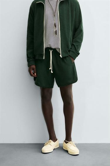 Zara TOWEL SHORTS - Bottle green