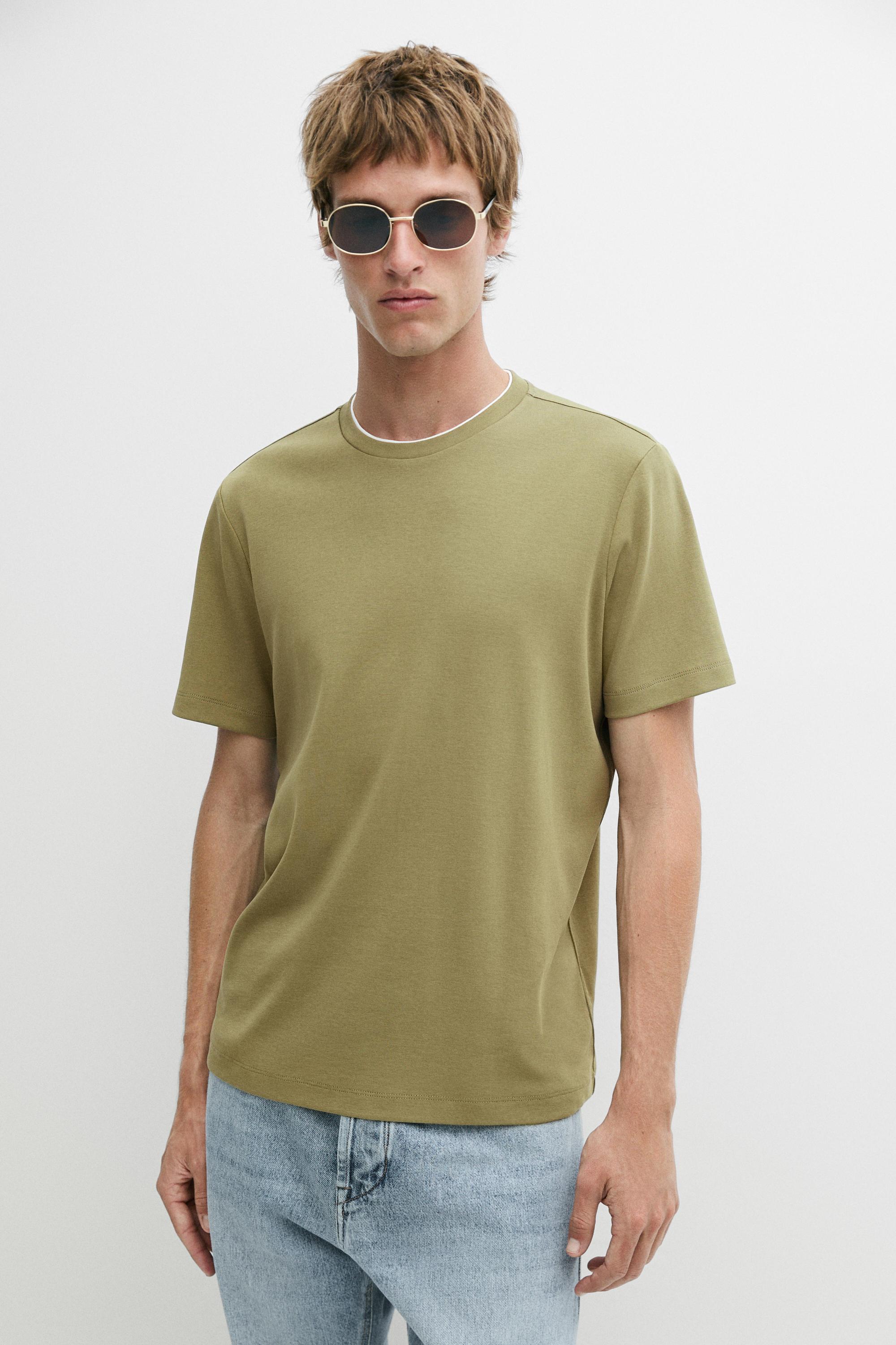 100% cotton layered collar T-shirt — Green
