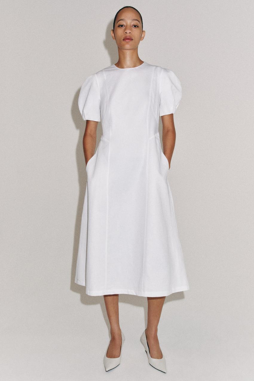 ZW COLLECTION LINEN BLEND MIDI DRESS - White | ZARA United States