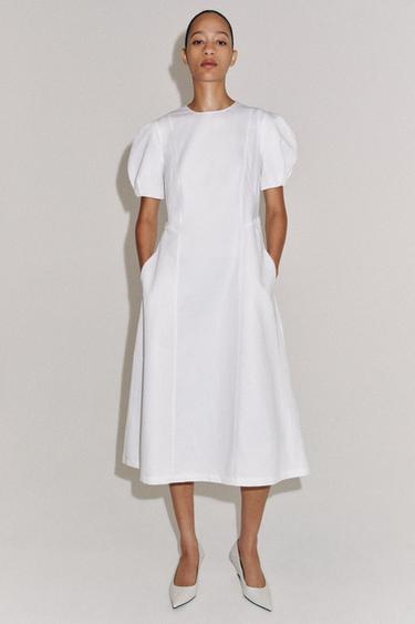 ПЛАТЬЕ МИДИ ИЗ СМЕСОВОГО ЛЬНА — ZW COLLECTION — БЕЛЫЙ от Zara
