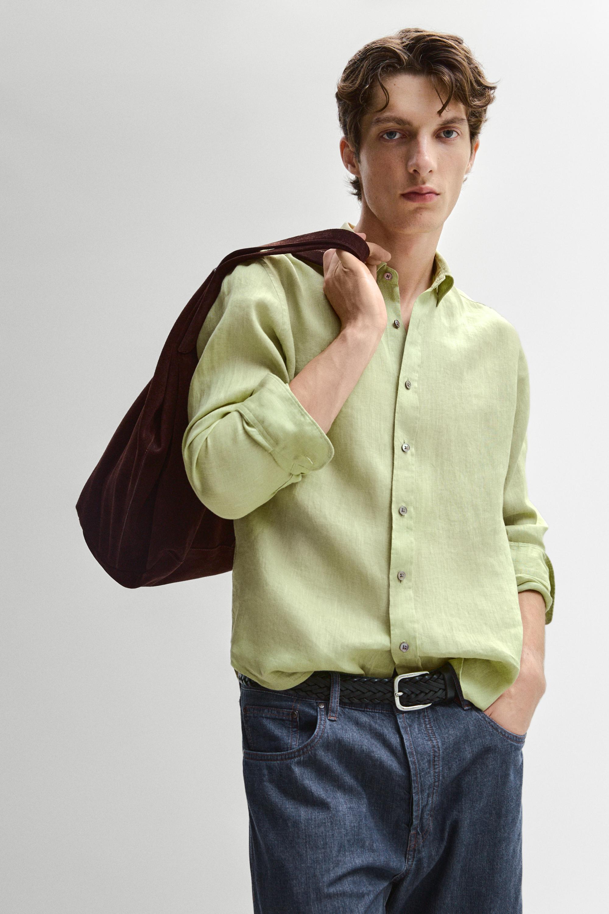 100% linen regular fit shirt — Billiard green