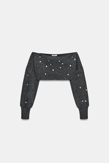 TOP CROP SOFT BOTONES - Gris antracita de Zara - Imagen 0