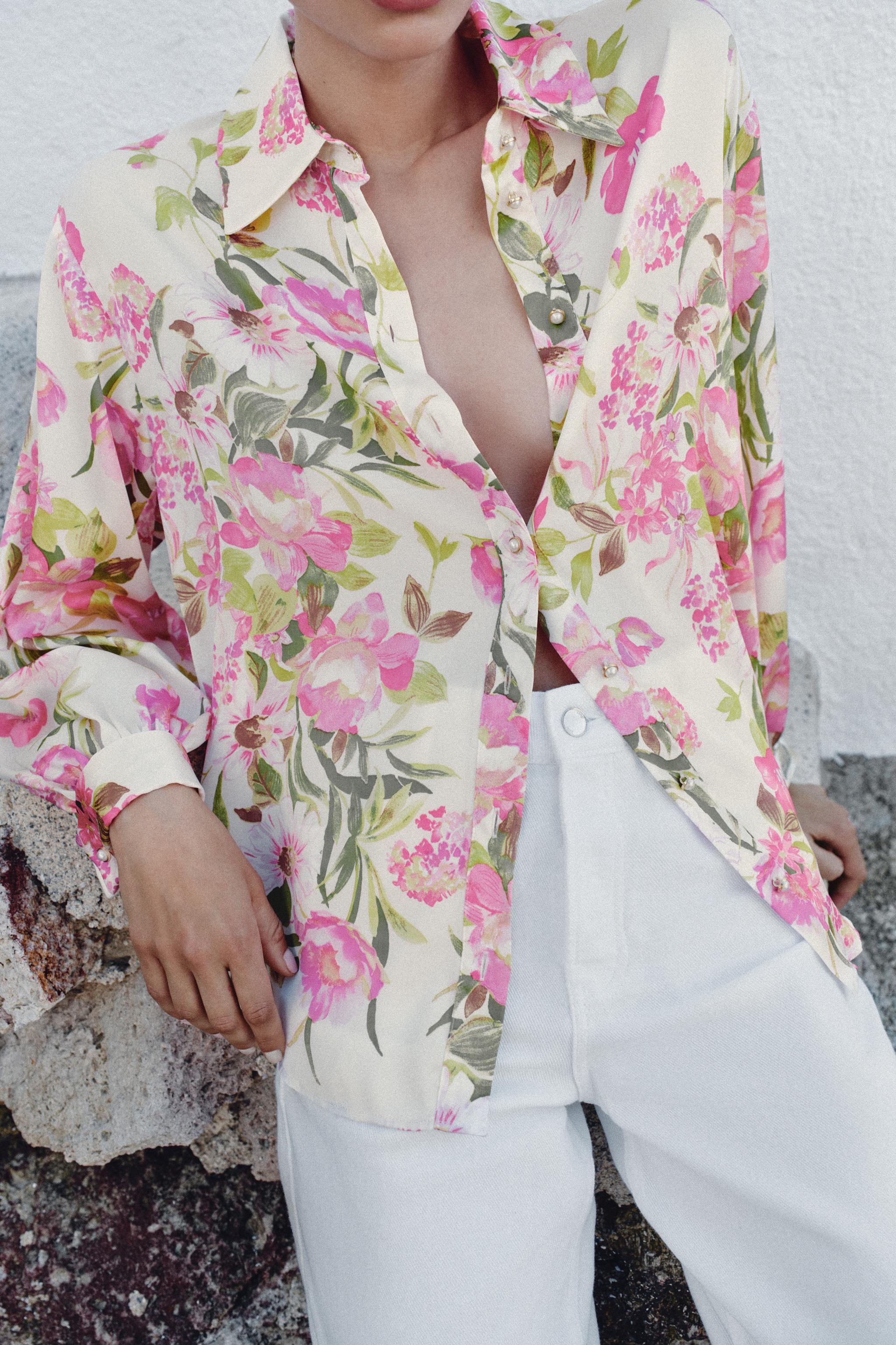 FLORAL PRINT SATIN EFFECT SHIRT