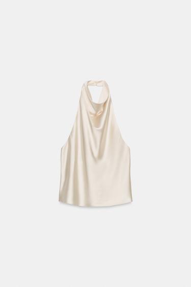 SATIN HALTER TOP - Ecru by Zara
