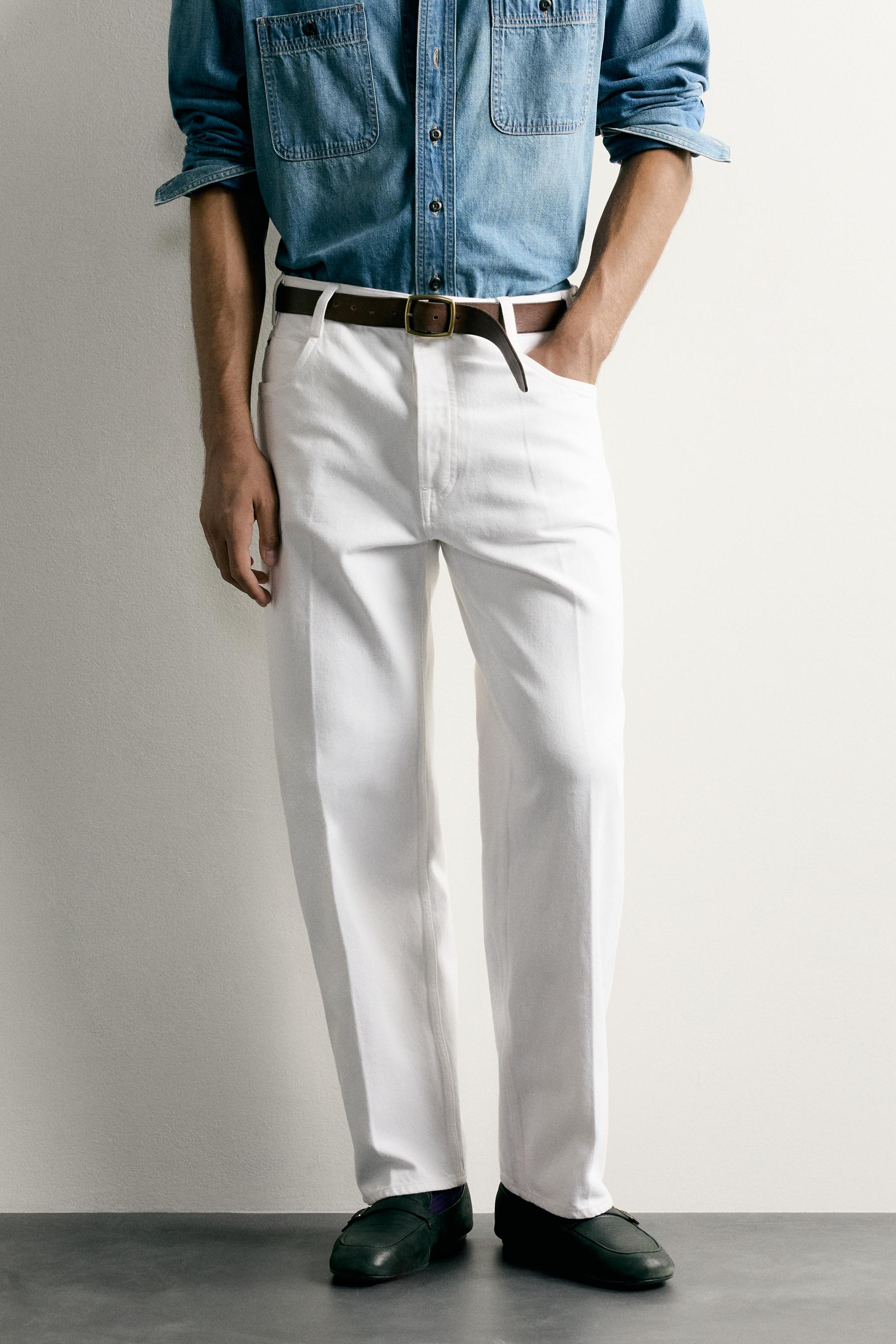RELAXED FIT PRESSED CREASE JEANS — White