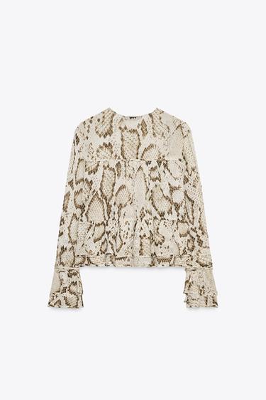 ANIMAL PRINT BLOUSE ZW COLLECTION - Khaki by Zara - Image 4