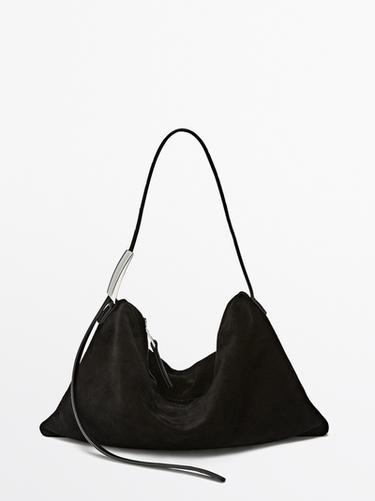 Zara Small split suede leather bag - Black