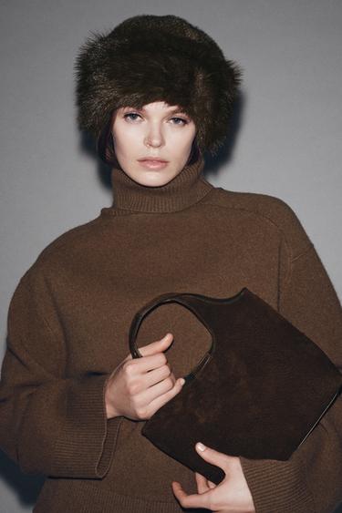 BOLSO PIEL MINI SHOPPER - Marrón oscuro de Zara - Imagen 0