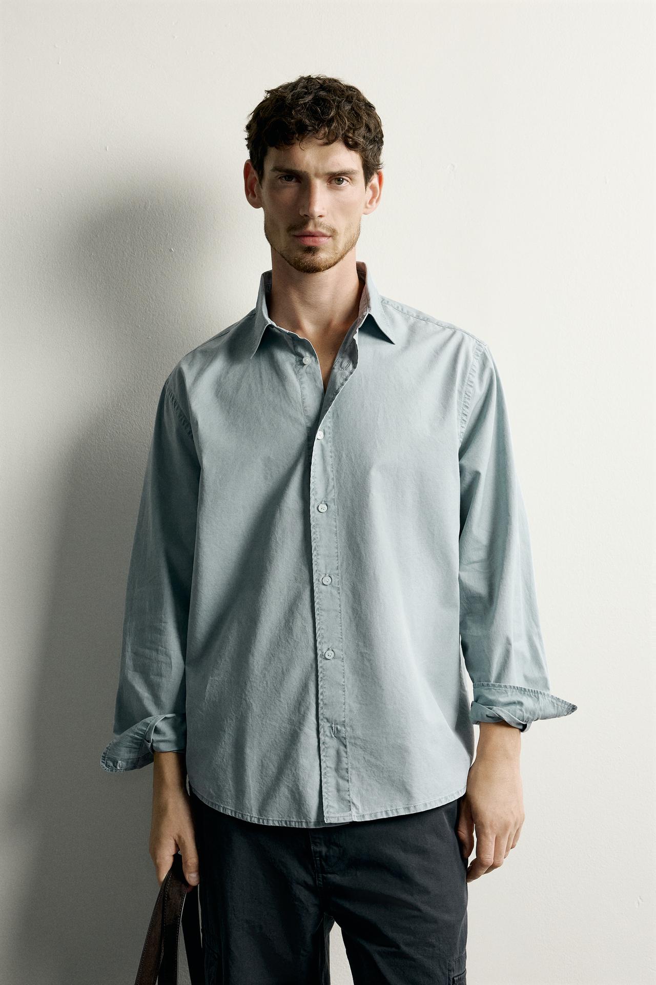 WASHED RELAXED-FIT SHIRT — Stone