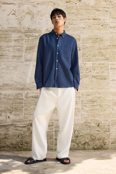 Zara 側面打褶飄逸長褲 - 白色