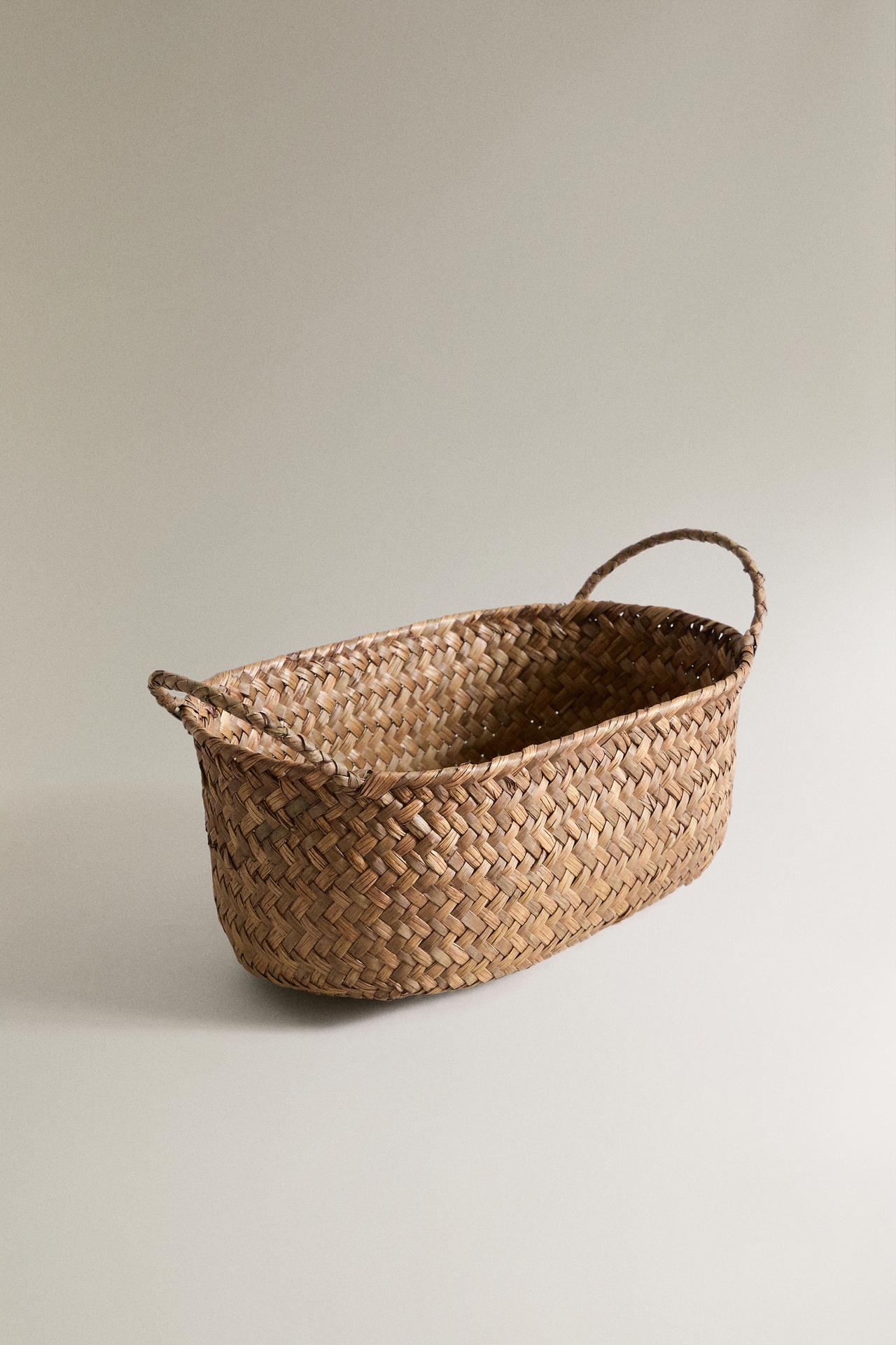 SEAGRASS BASKET WITH HANDLES — Light beige