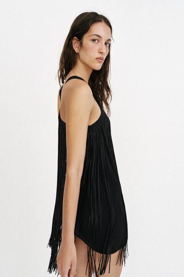 ROBE COURTE À FRANGES - Noir de Zara - Image 6