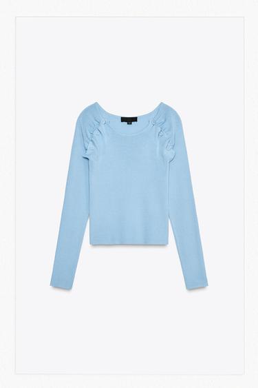 GERAFFTES-TOP AUS STRICK - Blau von Zara