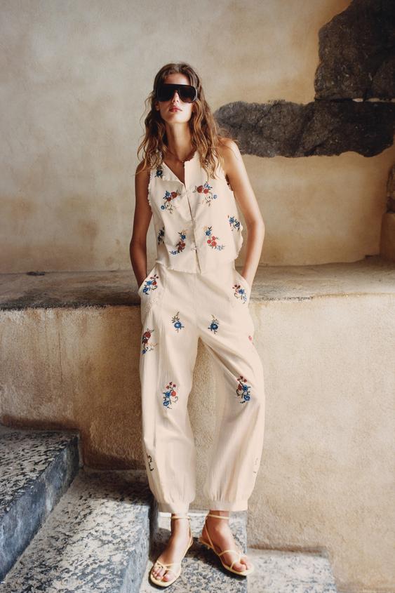 TOP GILET BRODÉ - Écru de Zara - Image 0