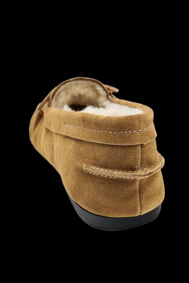 Zara SPLIT LEATHER FAUX SHEARLING LOAFERS - Beige