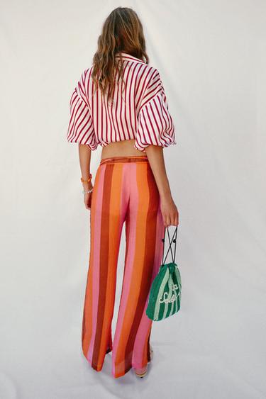 PANTALON LARGE À RAYURES - Multicolore de Zara - Image 4