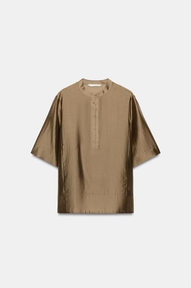 BLUSA FLUIDA MANGA CORTA ZW COLLECTION - Marrón claro de Zara