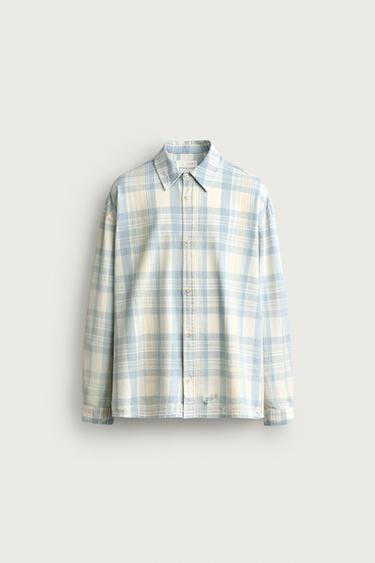 CHEMISE COUPE DÉCONTRACTÉE À CARREAUX - Bleu de Zara