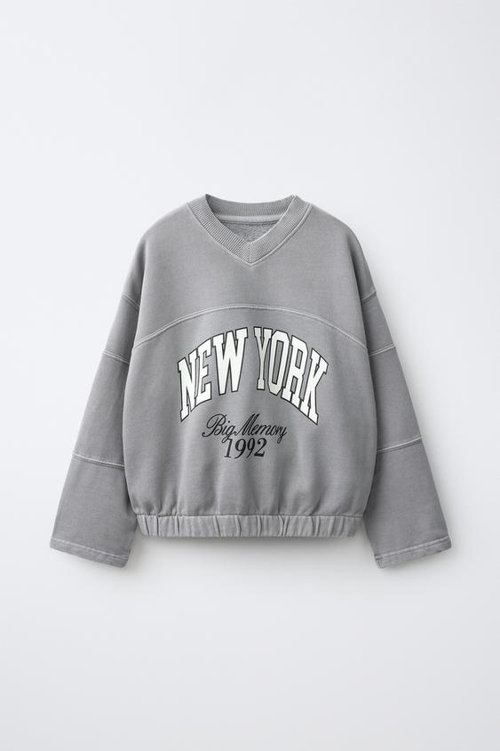 PRINTED WASHED-EFFECT SWEATSHIRT - Grey by Zara - Image 0