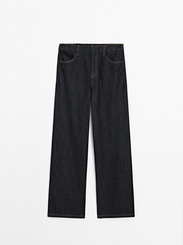Jeans wide leg tiro medio 100% algodón - Azul de Zara