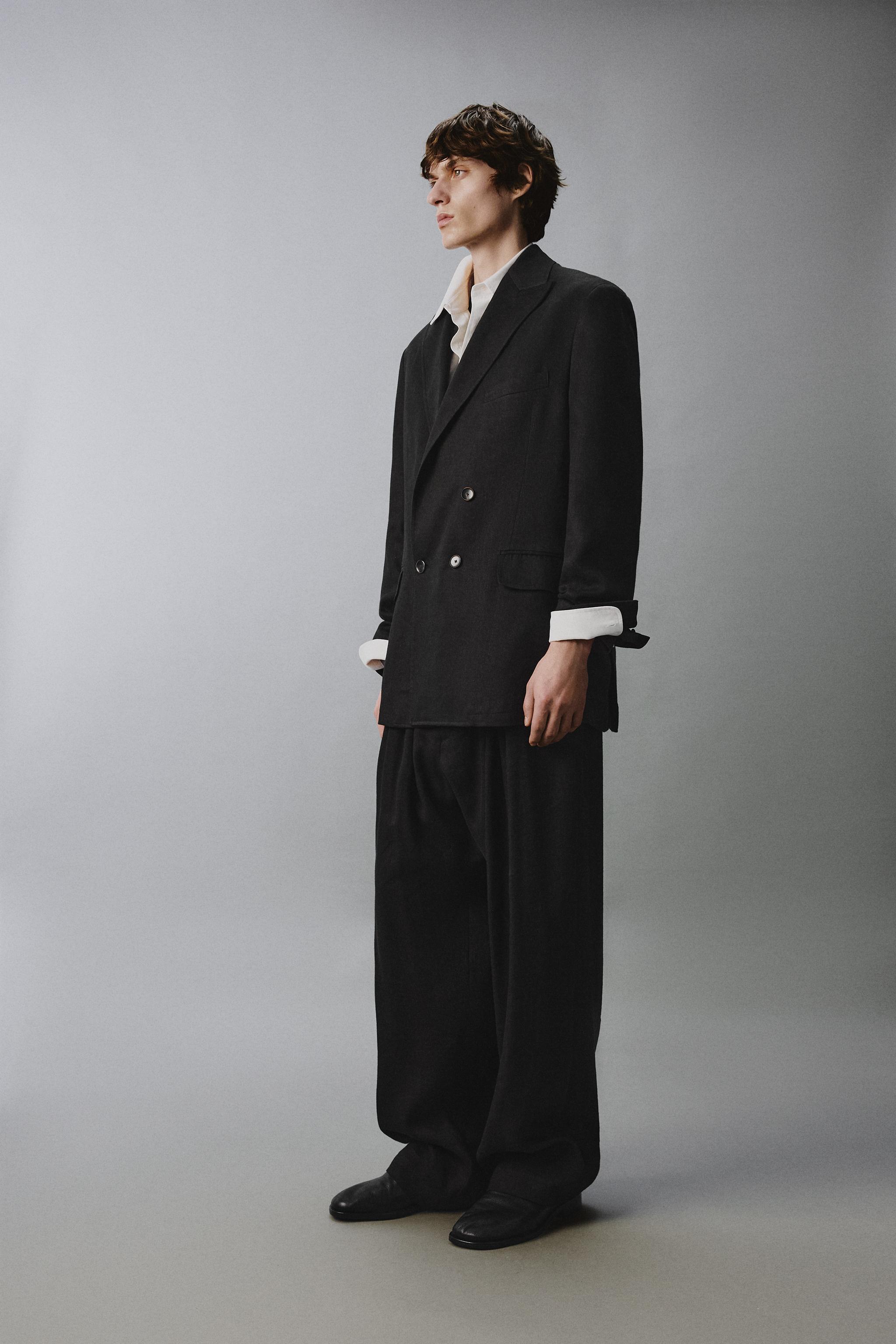 美品！ZARA　スーツセットアップ　ロールアップスリーブ　ワイドパンツ リネン＆レーヨン混ダブルブレストスーツ | ZARA Japan / 日本