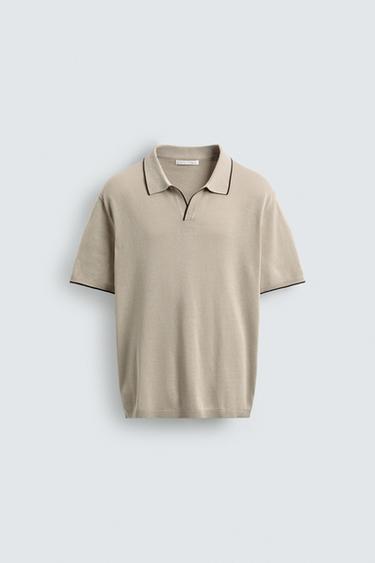 CONTRAST RIB KNIT POLO SHIRT - camel by Zara