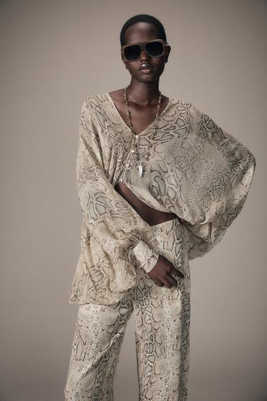 Zara ZW COLLECTION ANIMAL PRINT TOP - Snake / Tan