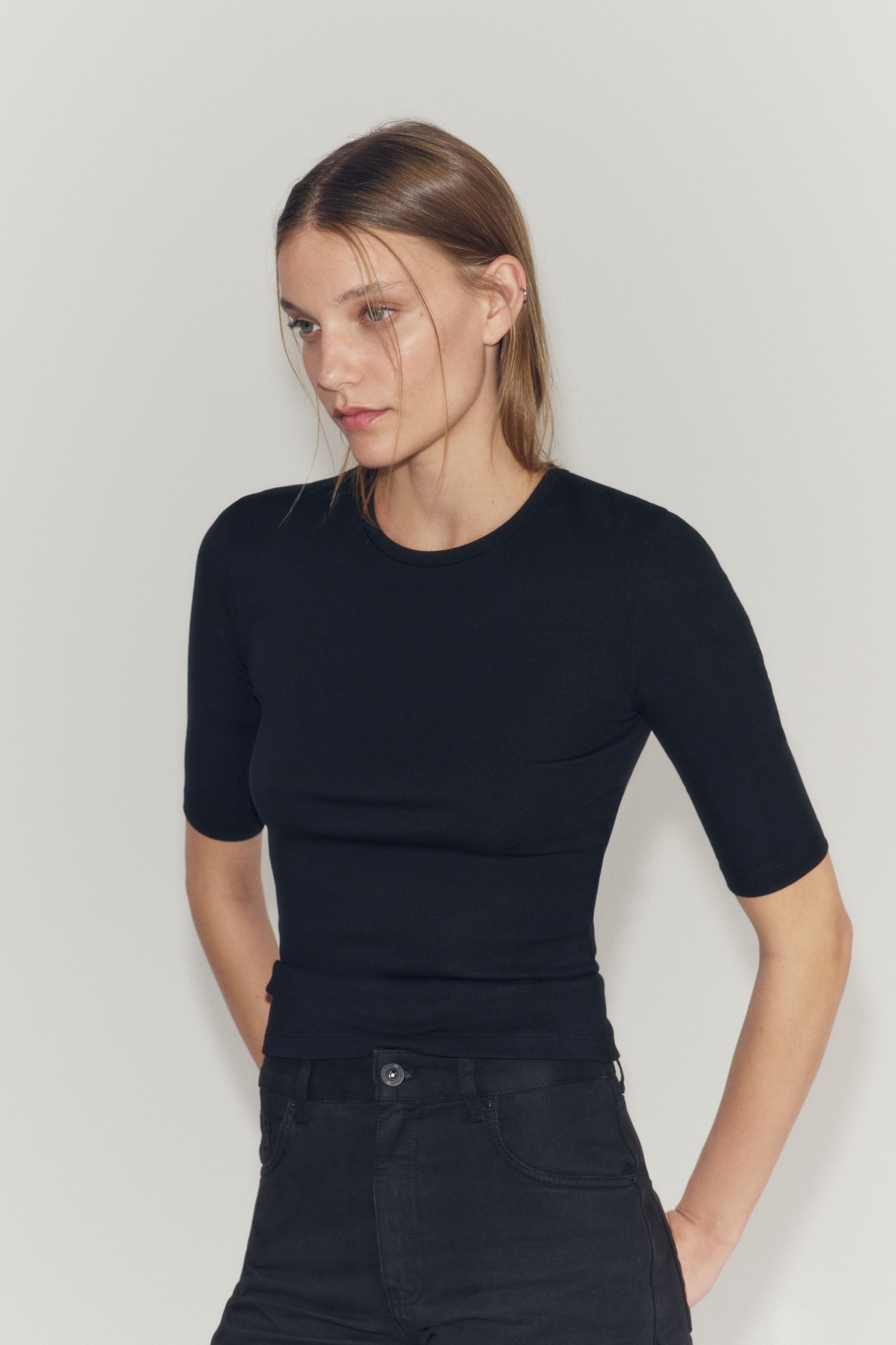 Женские футболки Zara ELBOW-SLEEVE T-SHIRT — фото 3