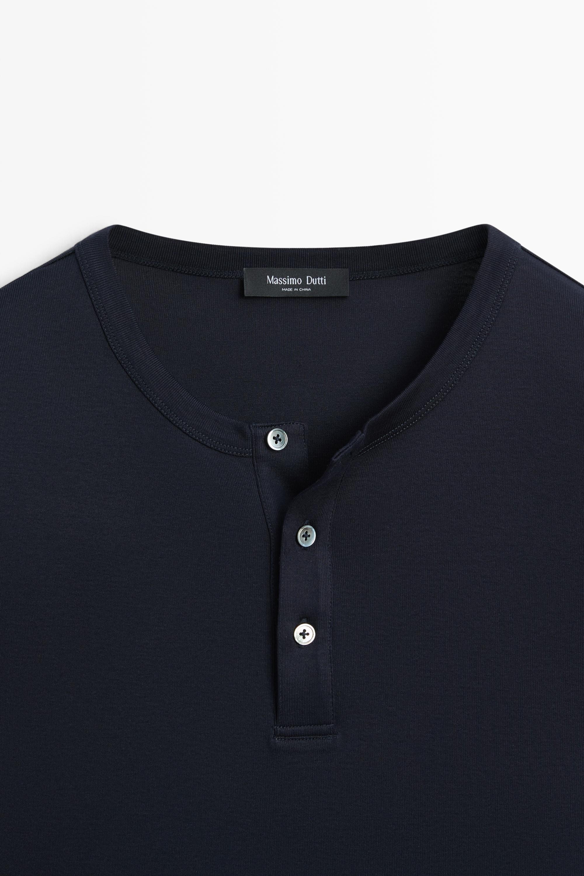 100% cotton long sleeve henley T-shirt
