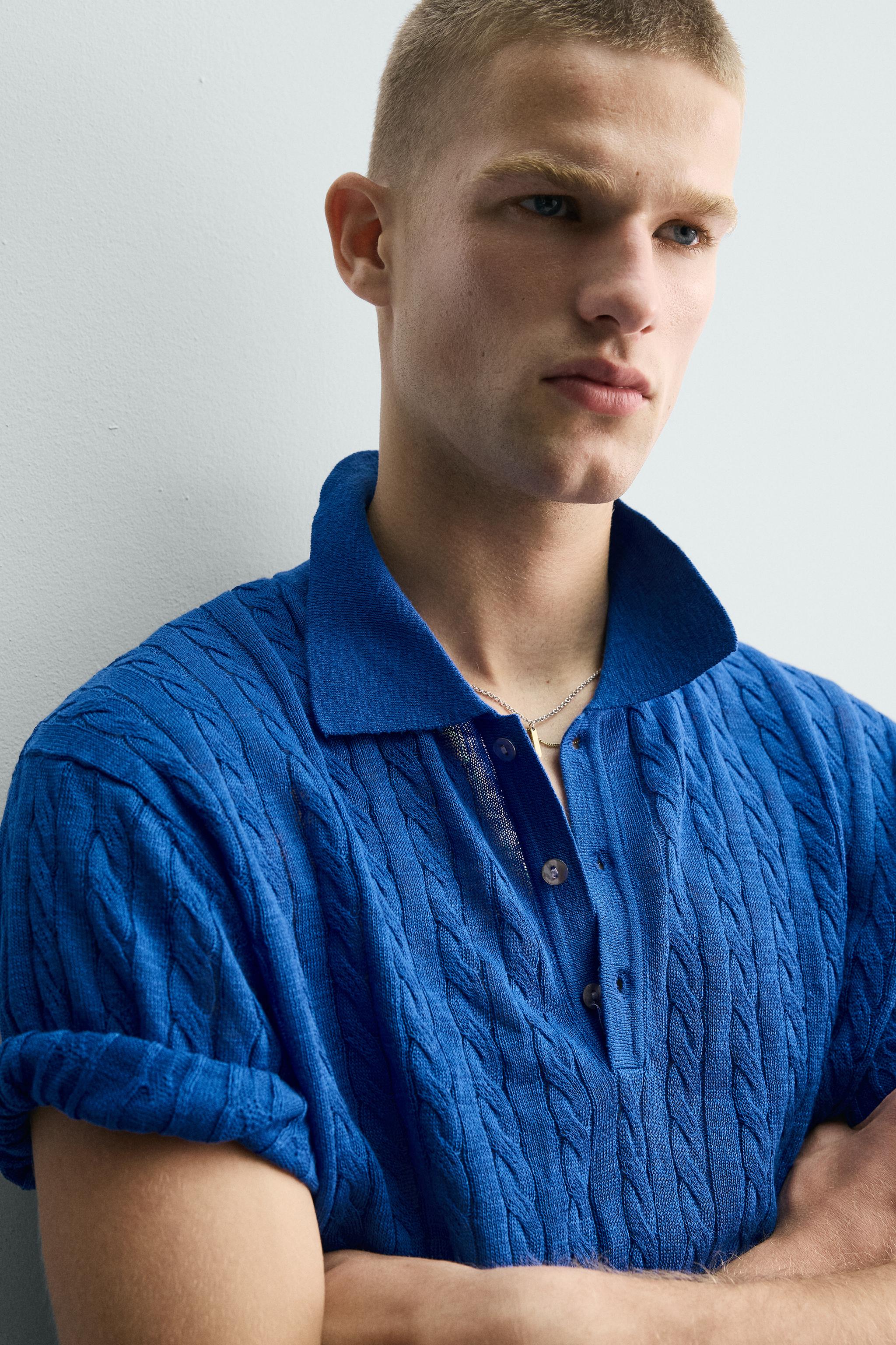 BRAIDED TEXTURED KNIT POLO - Blue | ZARA United States