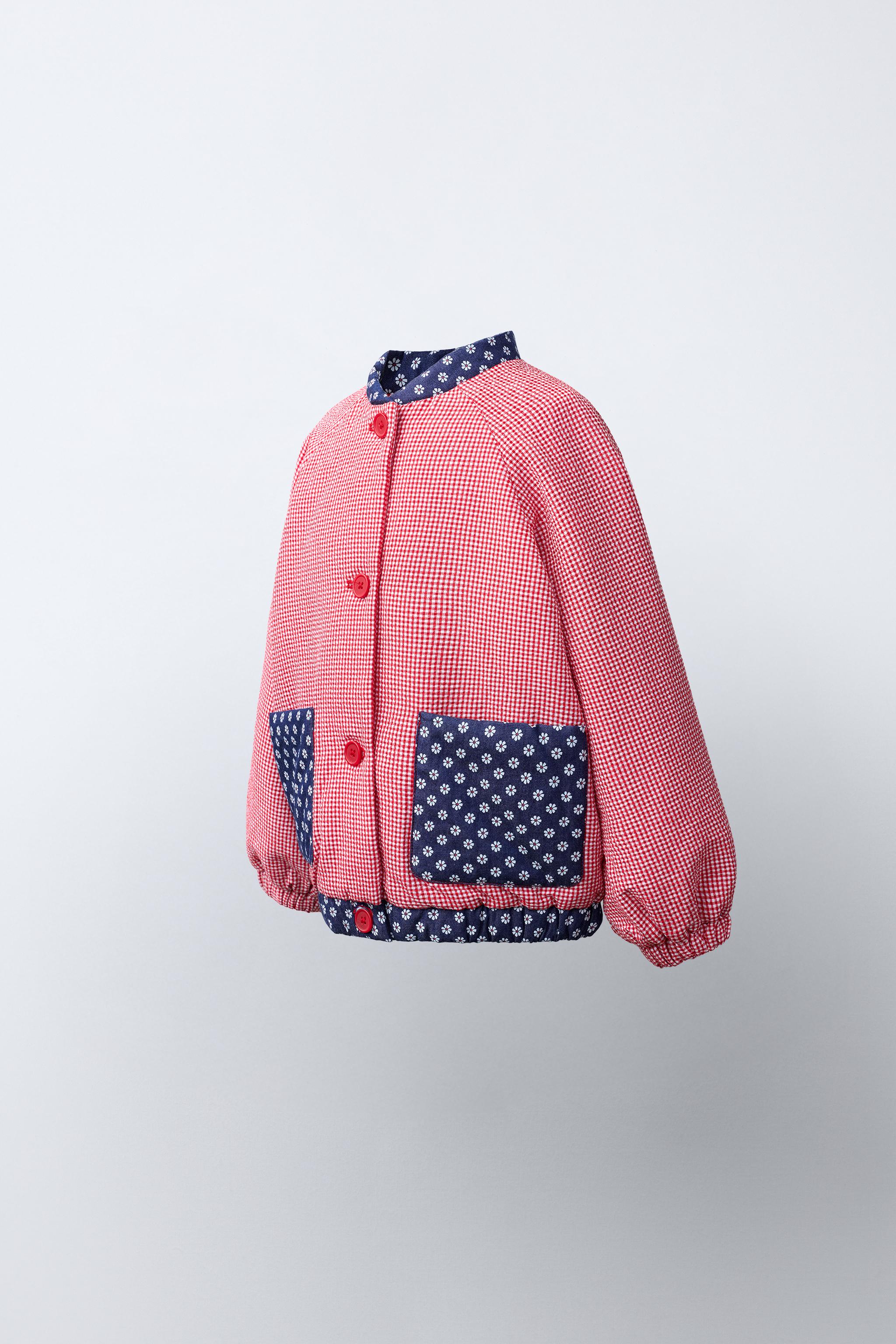 GINGHAM AND FLORAL BOMBER JACKET — White / Red