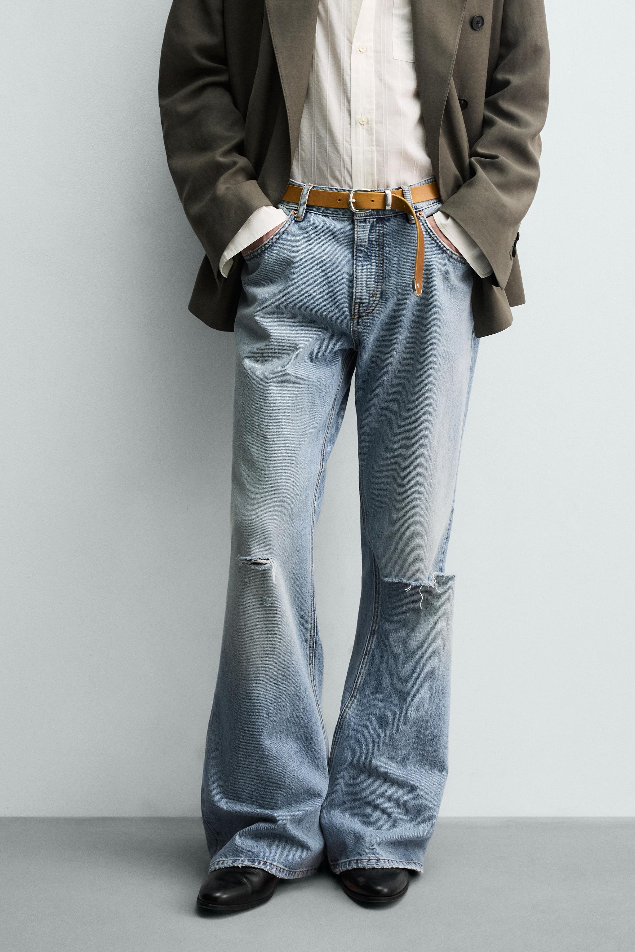 ZARA フレアフィットデニム　ブラック ダメージ加工フレアフィットデニムパンツ - カーボン | ZARA Japan / 日本