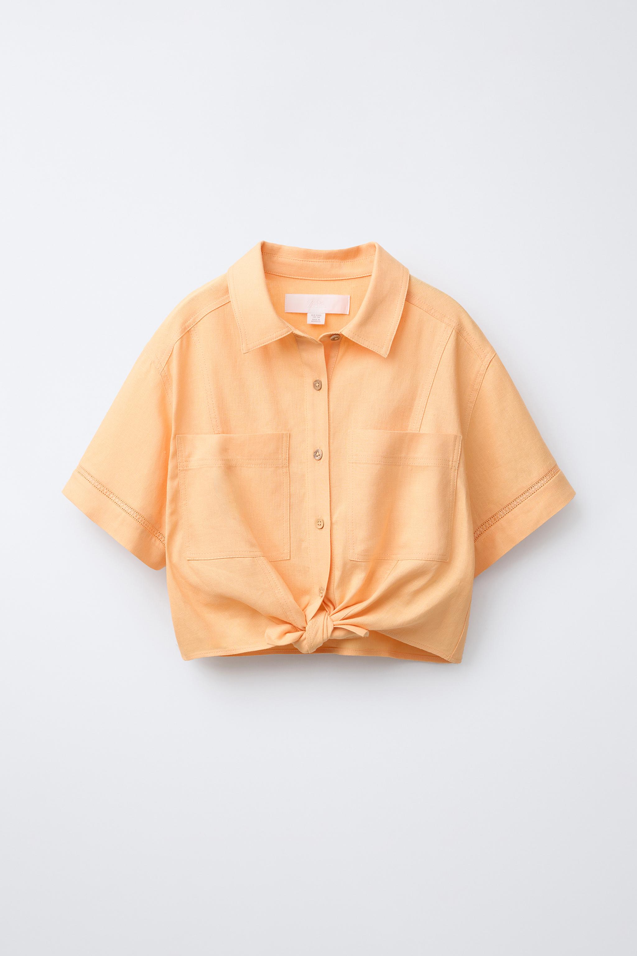 リネンブレンド シャツ ノットディテール - マンダリンオレンジ