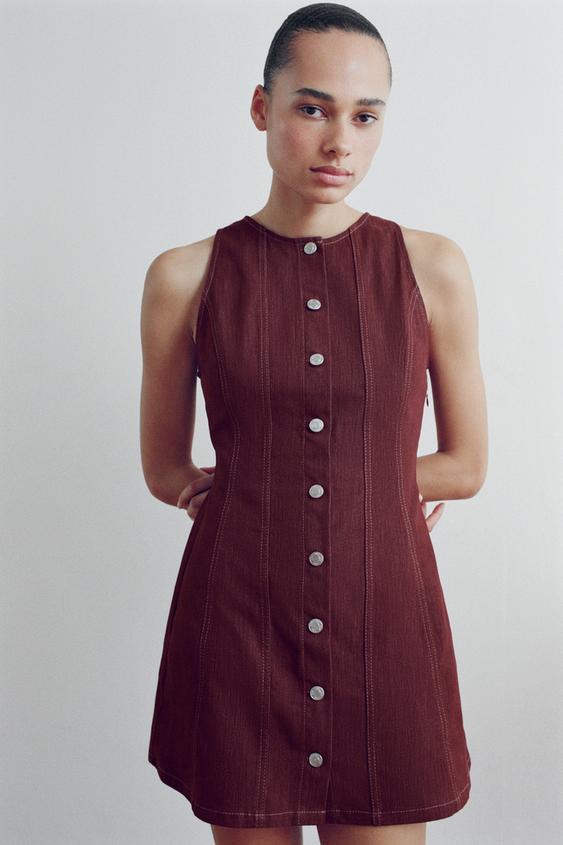 Z1975 MINI DENIM DRESS - Dark burgundy