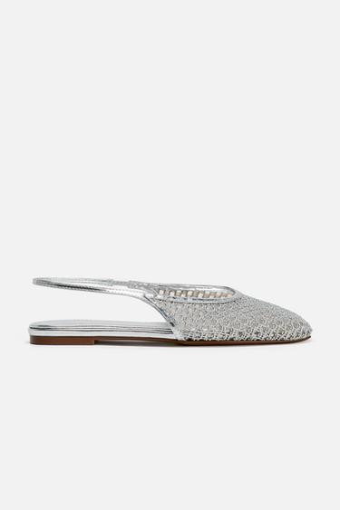 メタリック加工の編み込みスリングバックシューズシルバーZaraのメタリック加工の編み込みスリングバックシューズ - シルバー 