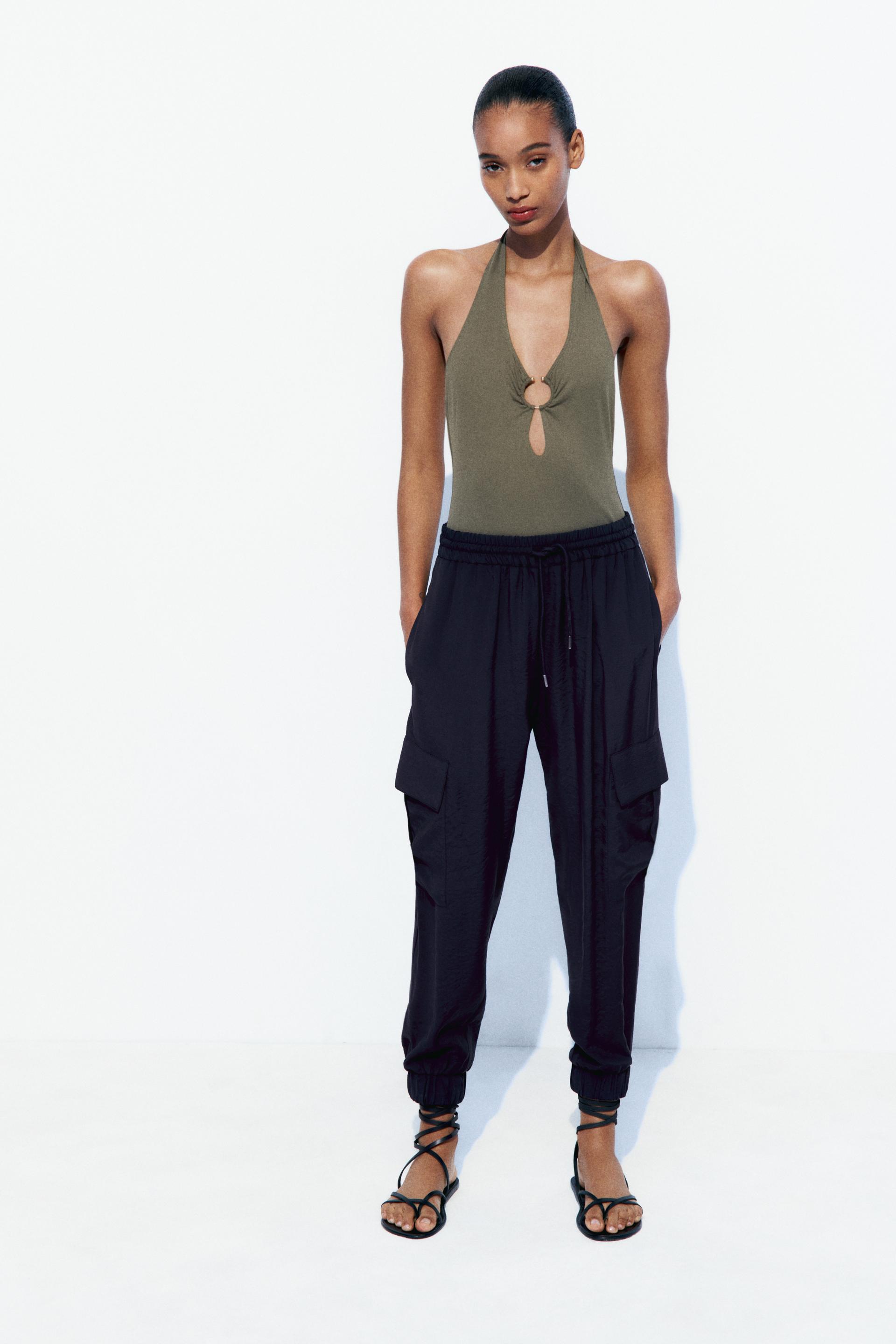 Zara Pants Womens Small S Black Drawstrings Elastic Waist Pull On Casual