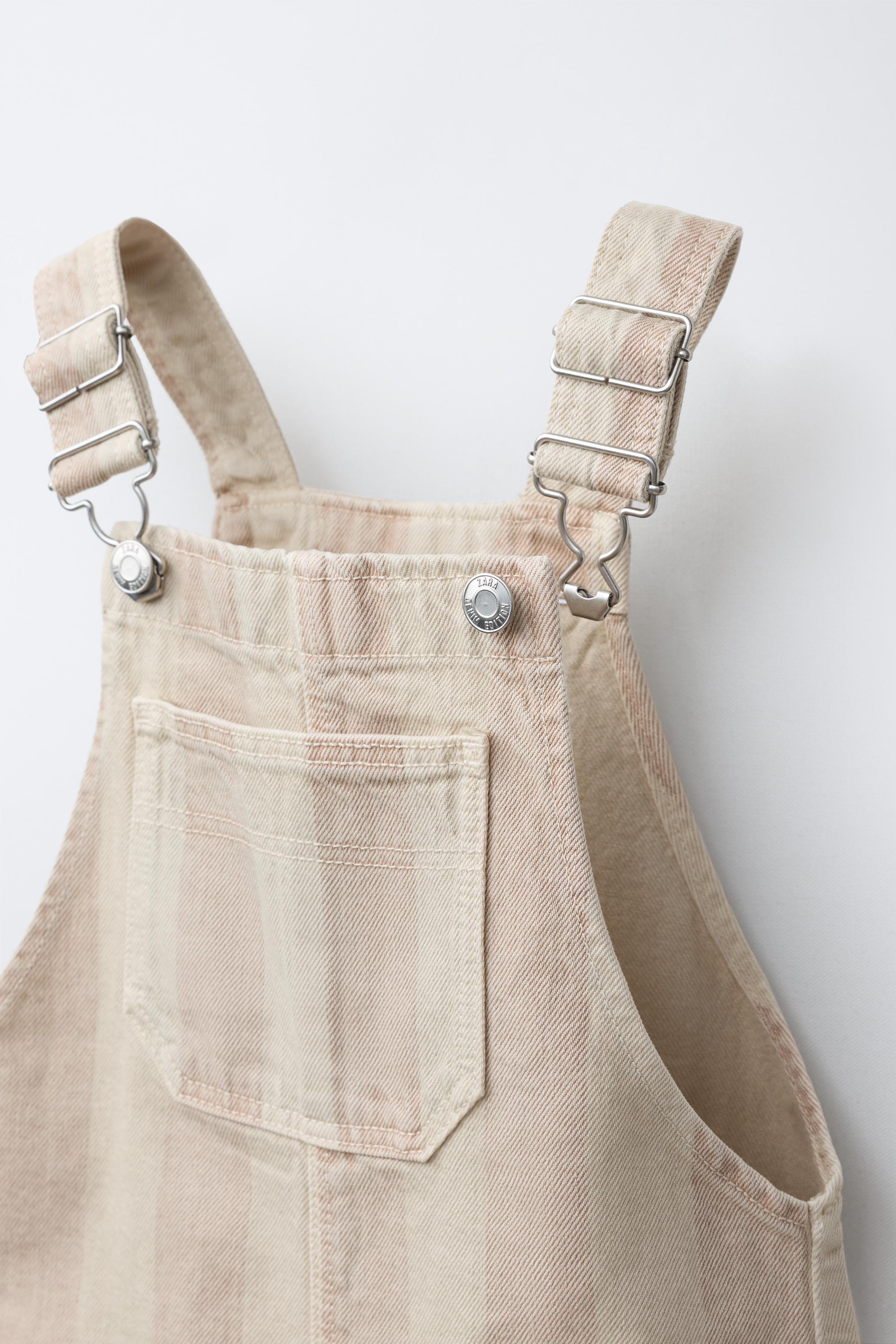 STRIPED SERGE OVERALL SHORTS - Light beige | ZARA United States STRIPED SERGE OVERALL SHORTS - Light beige | ZARA United States