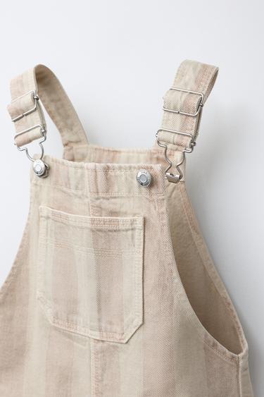 SHORT STRIPED TWILL DUNGAREES - Light beige by Zara - Image 2