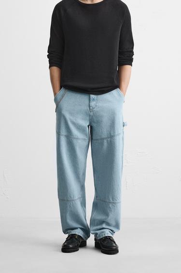 VERWASCHENE HOSE MIT ZIMMERMANNS-TASCHE - Hellblau von Zara