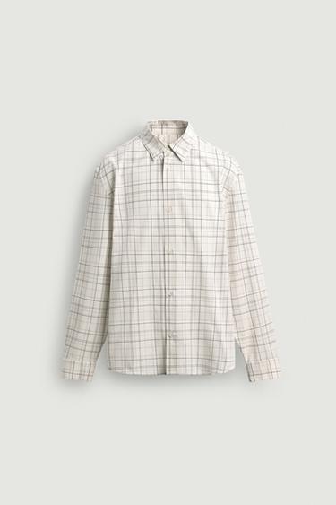 Zara Beyaz - KARELİ RELAXED FIT GÖMLEK
