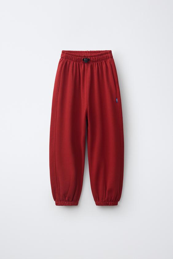 Zara LABEL JOGGER PANTS - Dark red - Image 0