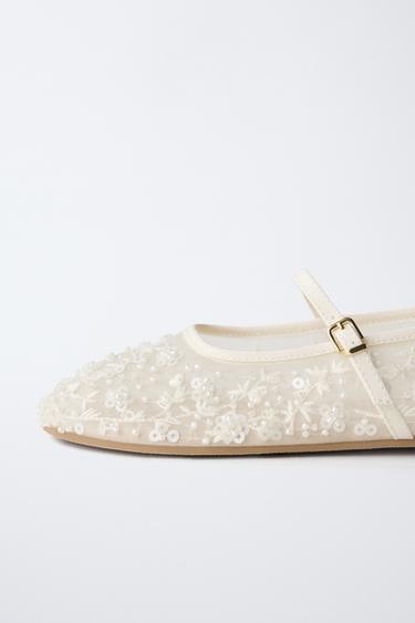 BALLERINAS WITH FAUX PEARLS - Ecru White by Zara - Image 5