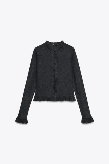 Zara RUFFLED JACKET - Dark gray