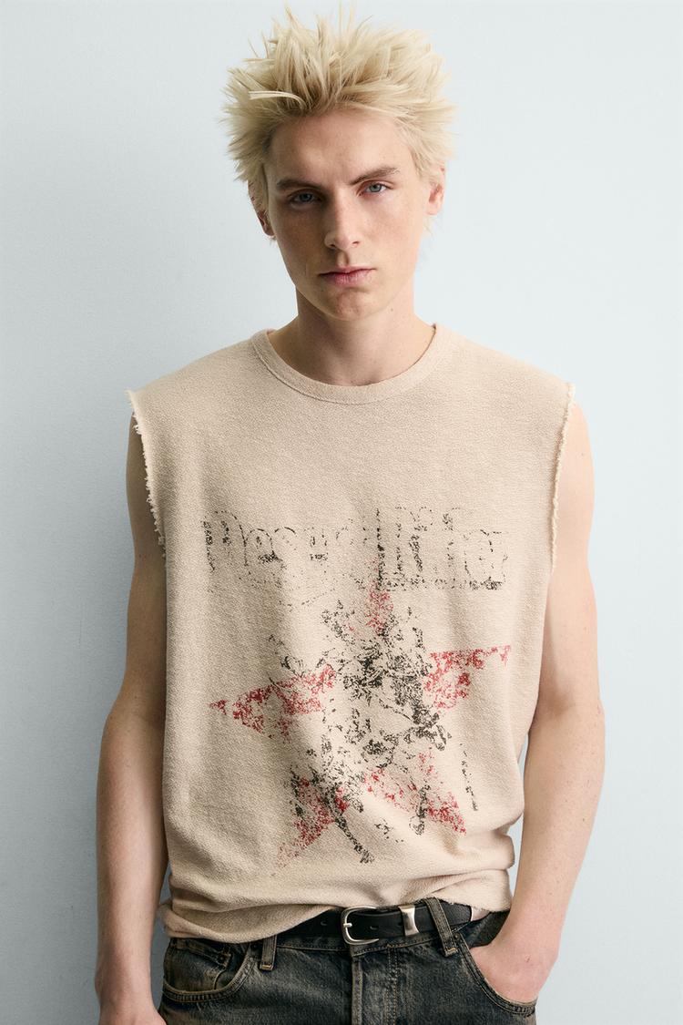ZARA CONTRAST PRINT KNIT T-SHIRT