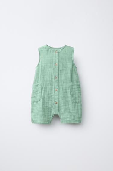 Zara TEXTURED OVERALLS WITH LABEL - Mid-green - Image 0