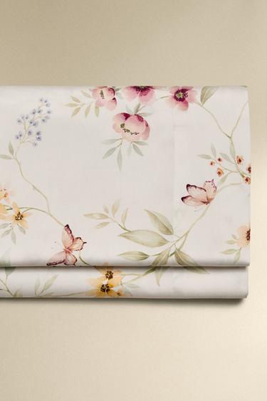 FLORAL PRINT SATEEN FLAT SHEET - Oyster-white by Zara