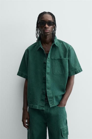 Zara RELAXED FIT DENIM SHIRT - Green